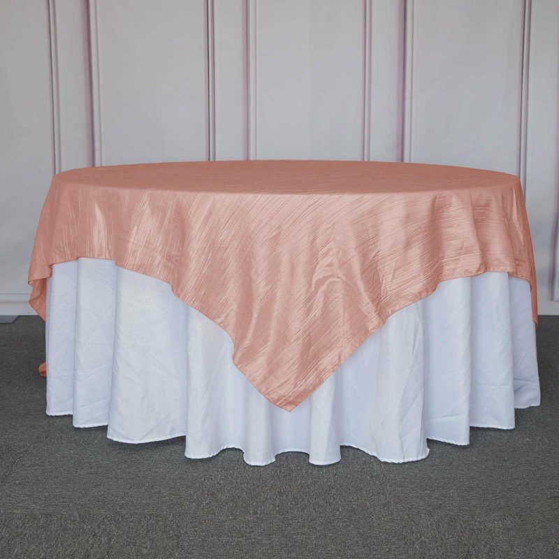 Dusty Rose Accordion Crinkle Taffeta Square Table Overlay 90″x90″  |   Satin & Taffeta Satin & Taffeta Dusty rose