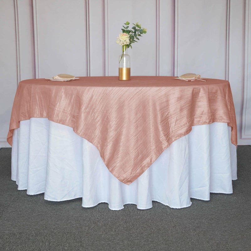 Dusty Rose Accordion Crinkle Taffeta Square Table Overlay 90″x90″  |   Satin & Taffeta Satin & Taffeta Dusty rose