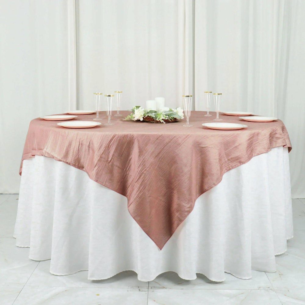 Dusty Rose Accordion Crinkle Taffeta Table Overlay, Square Tablecloth Topper 72″x72″  |   Satin & Taffeta Satin & Taffeta Dusty rose