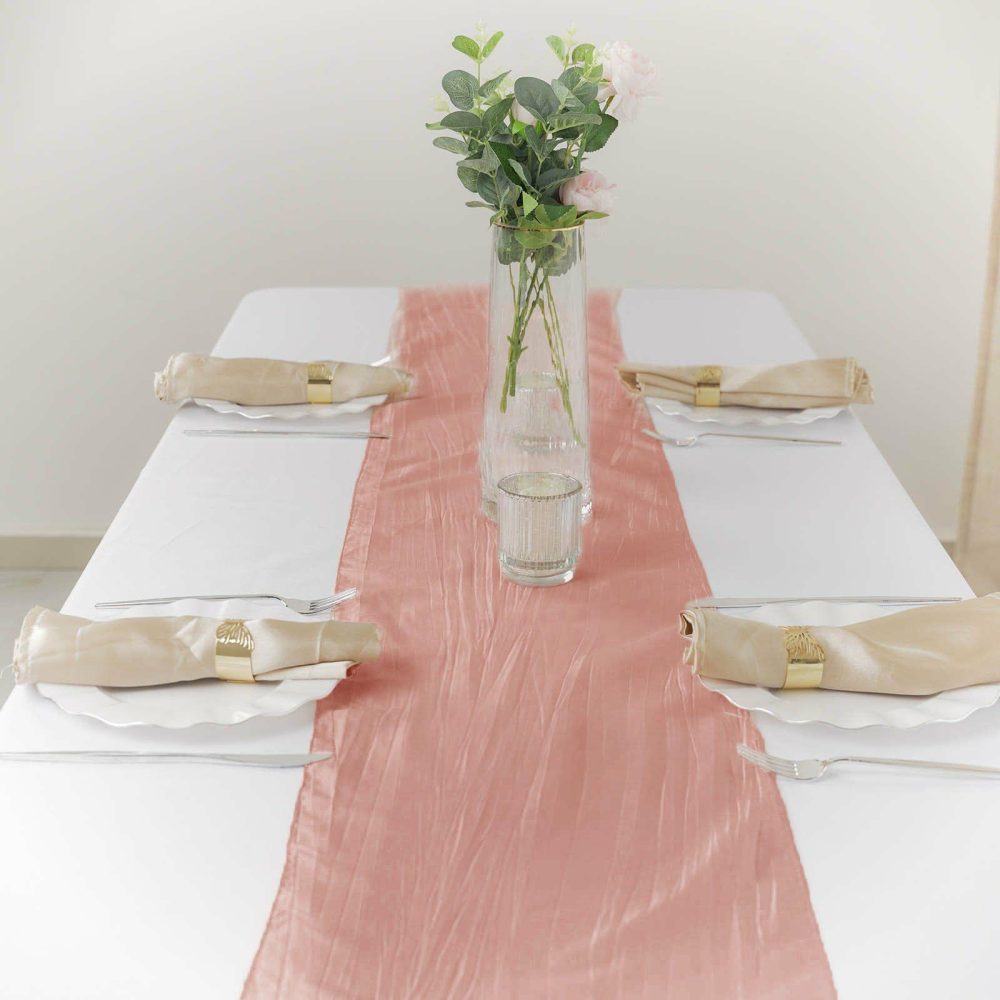 Dusty Rose Accordion Crinkle Taffeta Table Runner, Elegant Linen Runner 12″x108″  |   Satin & Taffeta Satin & Taffeta Dusty rose