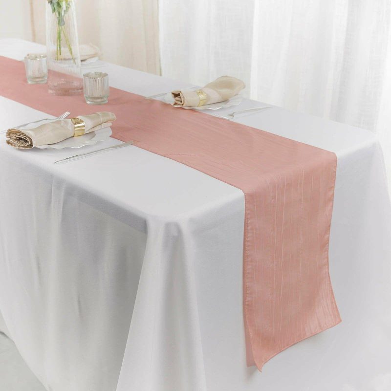 Dusty Rose Accordion Crinkle Taffeta Table Runner, Elegant Linen Runner 12″x108″  |   Satin & Taffeta Satin & Taffeta Dusty rose