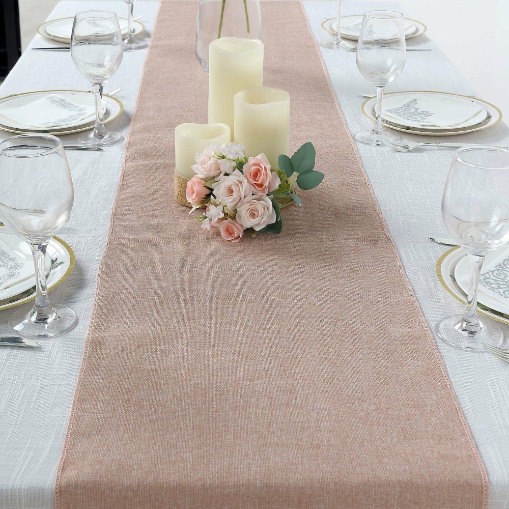 Dusty Rose Boho Chic Rustic Faux Jute Linen Table Runner 14″x108″  |   Jute Burlap & Lace Jute Burlap & Lace Dusty rose