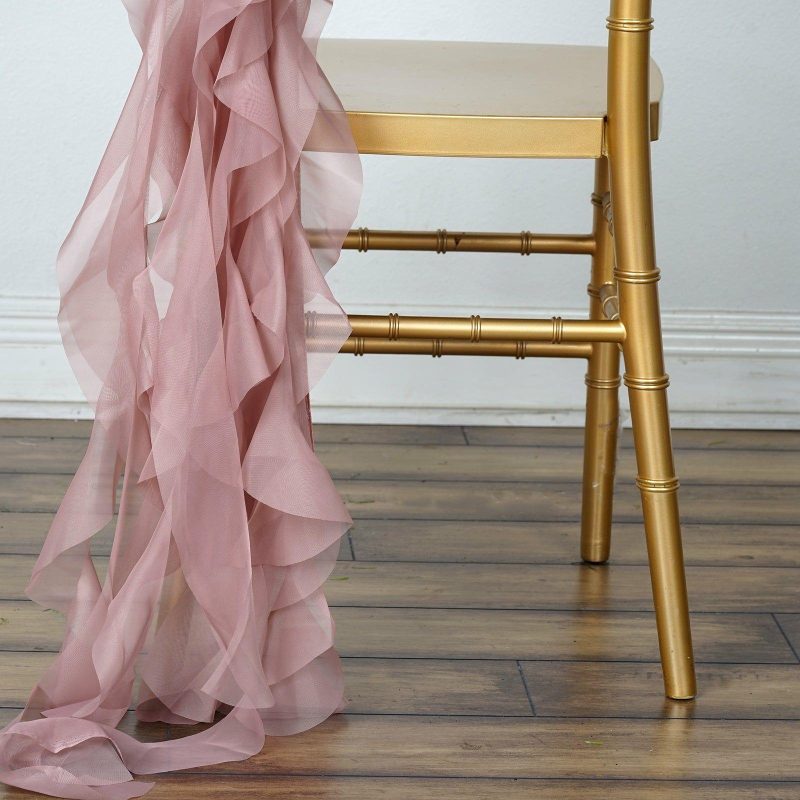 Dusty Rose Chiffon Curly Chair Sash  |   Organza & Chiffon Chair Sashes Dusty rose