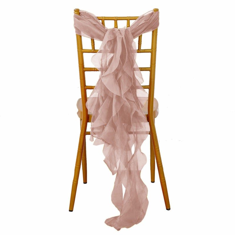 Dusty Rose Chiffon Curly Chair Sash  |   Organza & Chiffon Chair Sashes Dusty rose