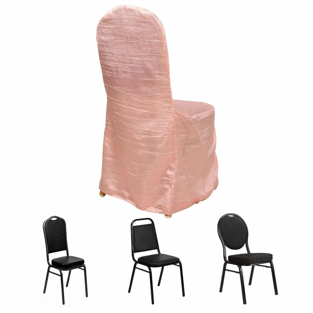 Dusty Rose Crinkle Crushed Taffeta Banquet Chair Cover, Reusable Wedding Chair Cover  |   Polyester & Satin Banquet Chair Covers Dusty rose