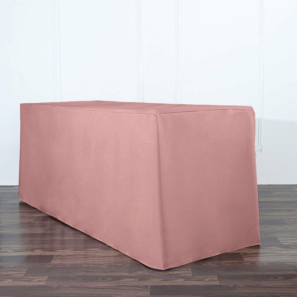 Dusty Rose Fitted Polyester Rectangle Tablecloth 6ft Table Cover For 72″x30″ Tables  |   Spandex & Fitted Spandex & Fitted Dusty rose