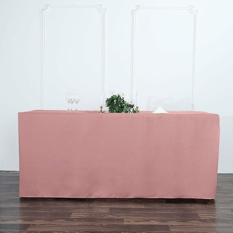 Dusty Rose Fitted Polyester Rectangle Tablecloth 6ft Table Cover For 72″x30″ Tables  |   Spandex & Fitted Spandex & Fitted Dusty rose