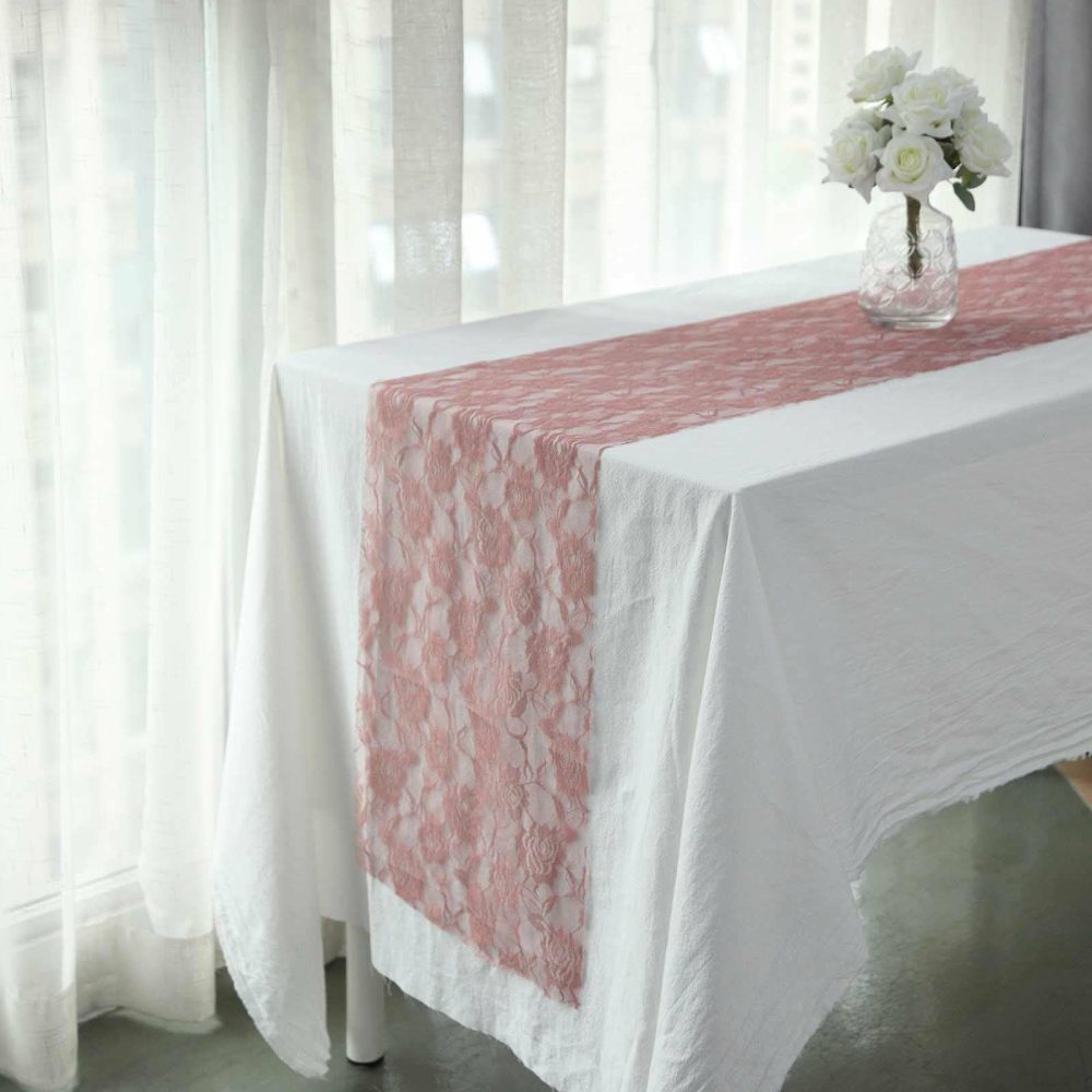 Dusty Rose Floral Lace Table Runner 12″x108″  |   Jute Burlap & Lace Jute Burlap & Lace Dusty rose