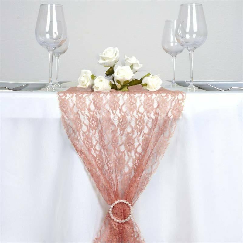 Dusty Rose Floral Lace Table Runner 12″x108″  |   Jute Burlap & Lace Jute Burlap & Lace Dusty rose