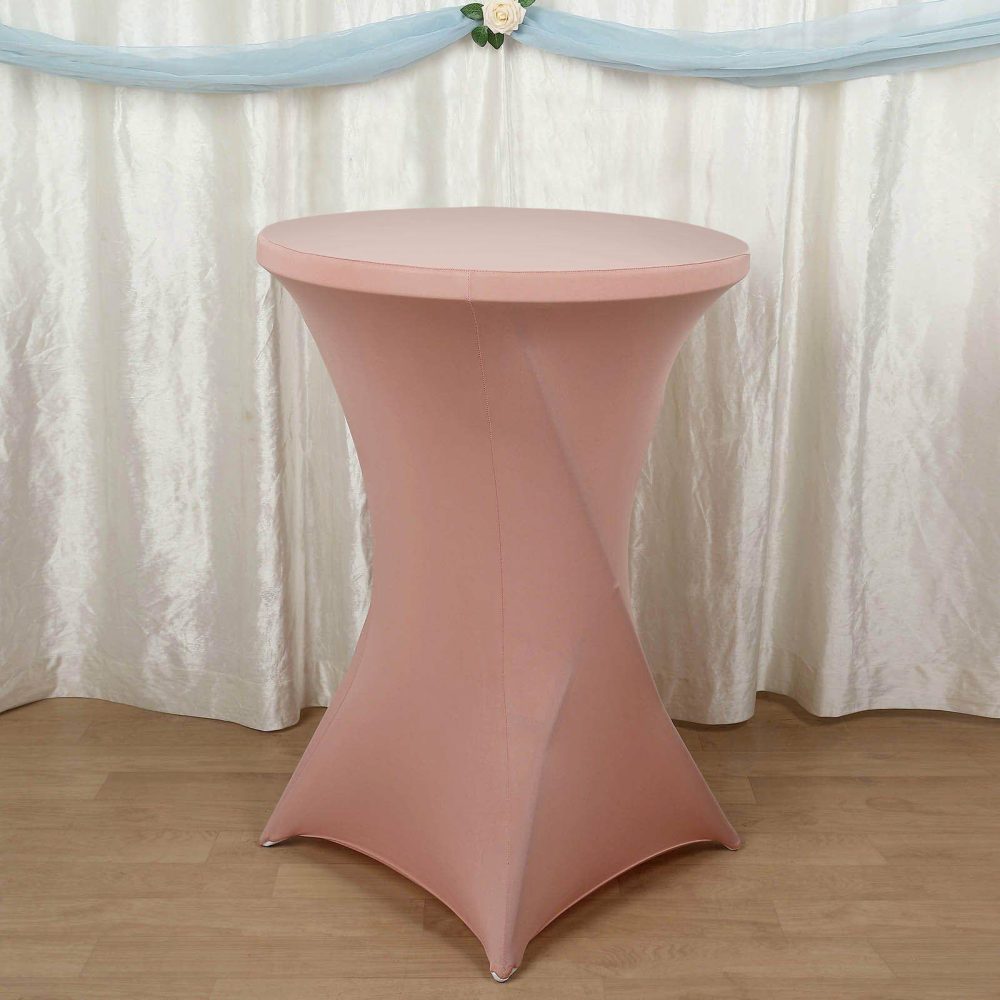 Dusty Rose Highboy Spandex Cocktail Table Cover, Fitted Stretch Tablecloth for 24″-32″ Dia High Top Tables  |   Spandex & Fitted Spandex & Fitted Dusty rose