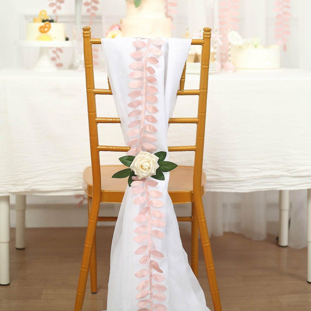 Dusty Rose Leaf Petal Taffeta Ribbon Sash, Artificial DIY Fabric Garlands 50ft 4″  |   Stylish Chair Sashes Dusty rose