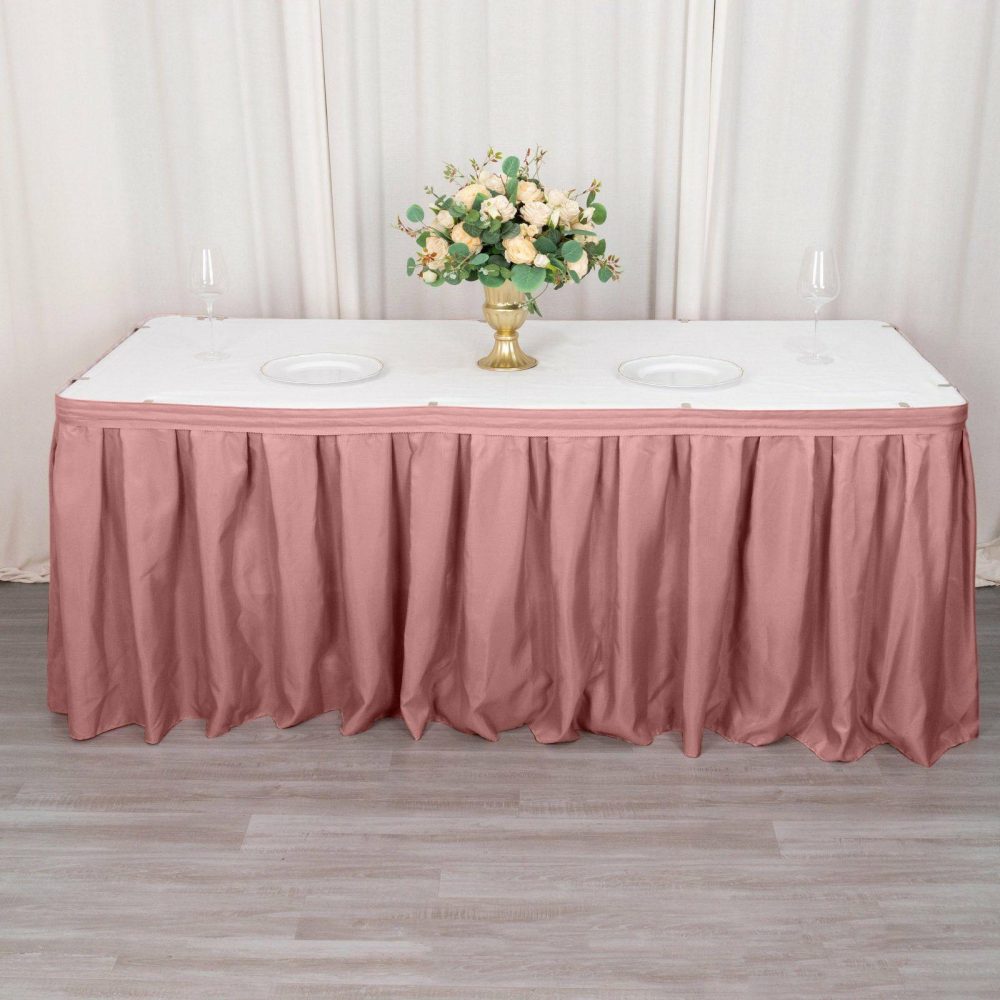 Dusty Rose Pleated Polyester Table Skirt, Banquet Folding Table Skirt 21ft  |   Polyester Polyester Dusty rose