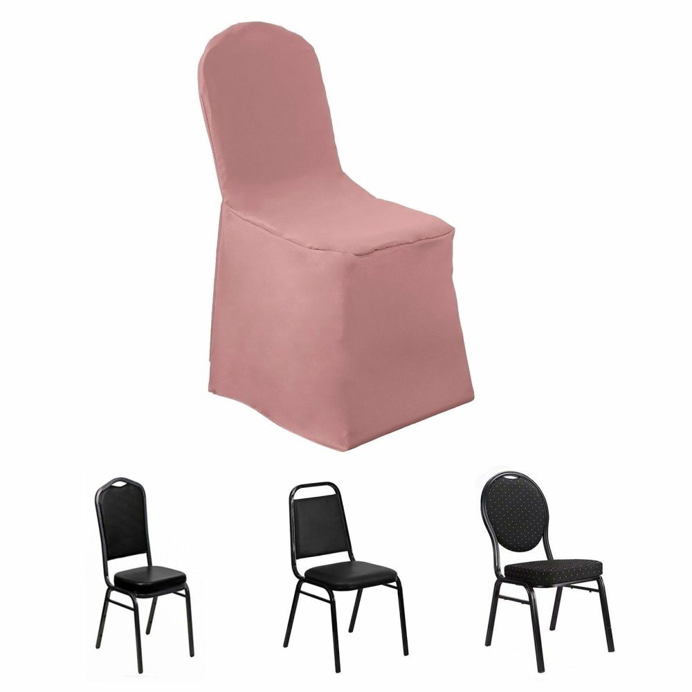 Dusty Rose Polyester Banquet Chair Cover, Reusable Stain Resistant Slip On Chair Cover  |   Polyester & Satin Banquet Chair Covers Dusty rose