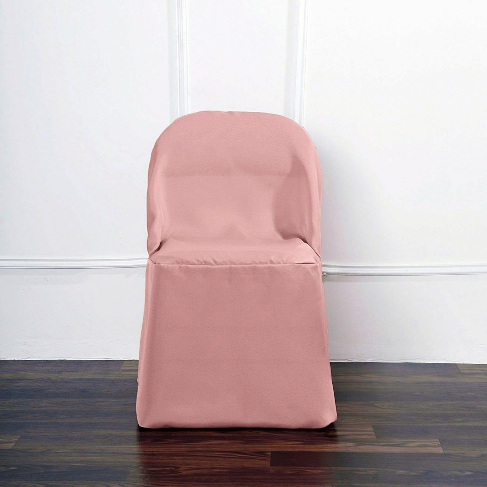 Dusty Rose Polyester Folding Chair Cover, Reusable Stain Resistant Slip On Chair Cover  |   Polyester & Satin Folding Chair Covers Dusty rose