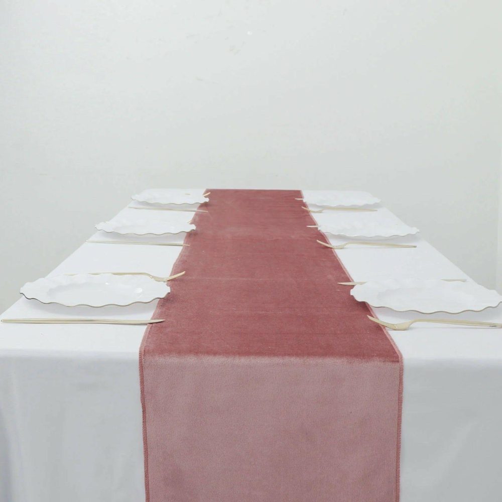 Dusty Rose Premium Velvet Sheen Finish Table Runner 12″x108″  |   Velvet & Flocking Table Runners Dusty rose