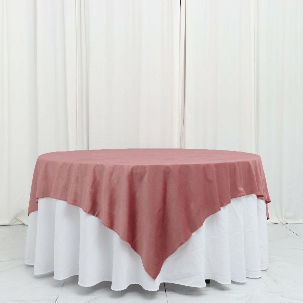 Dusty Rose Premium Velvet Table Overlay, Square Tablecloth Topper 72″x72″  |   Velvet & Flocking Table Overlays Dusty rose