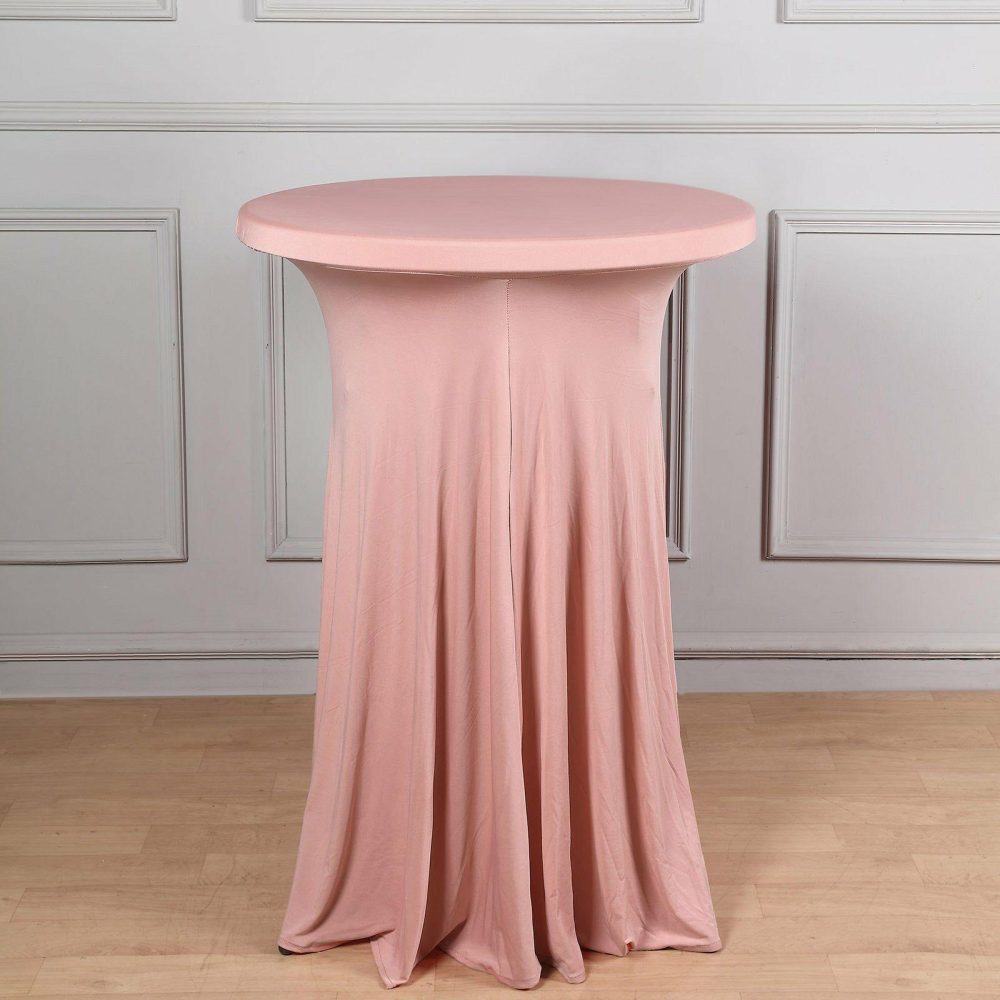 Dusty Rose Round Heavy Duty Spandex Cocktail Table Cover With Natural Wavy Drapes  |   Spandex & Fitted Spandex & Fitted Dusty rose