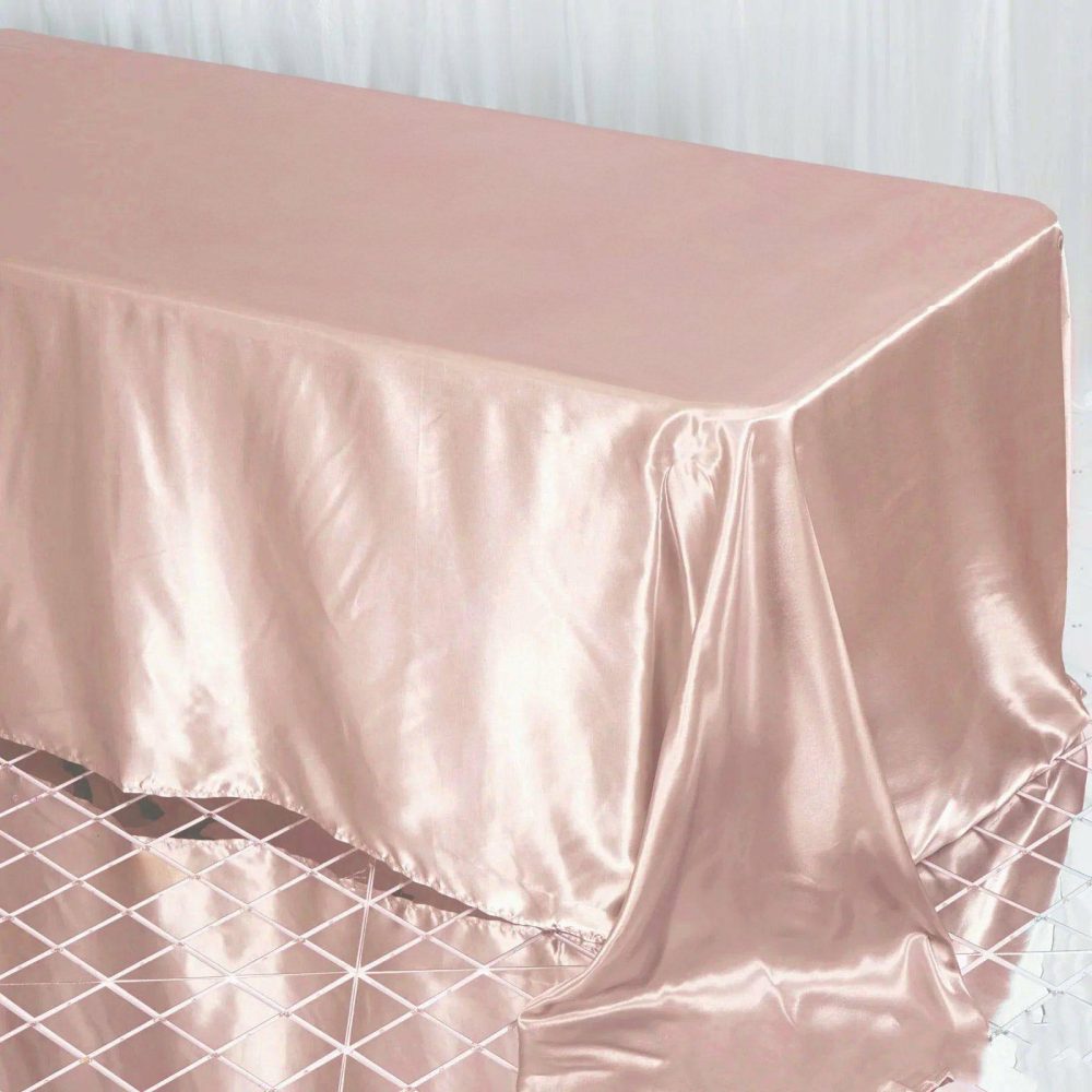 Dusty Rose Satin Seamless Rectangular Tablecloth 90″x132″ for 6 Foot Table With Floor-Length Drop  |   Satin Satin Dusty rose