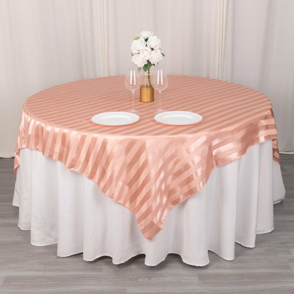 Dusty Rose Satin Stripe Square Table Overlay, Smooth Elegant Table Topper 72″x72″  |   Satin & Taffeta Satin & Taffeta Dusty rose