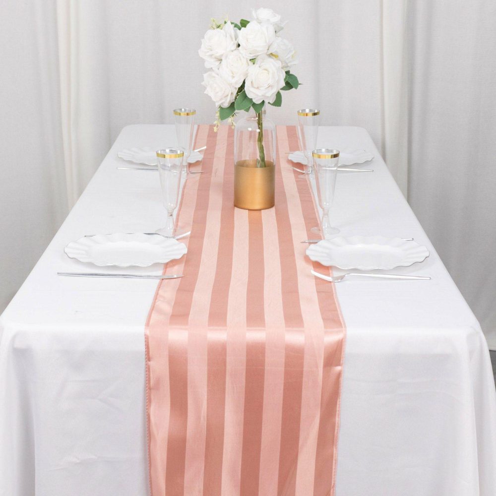 Dusty Rose Satin Stripe Table Runner, Elegant Tablecloth Runner 12″x108″  |   Satin & Taffeta Satin & Taffeta Dusty rose