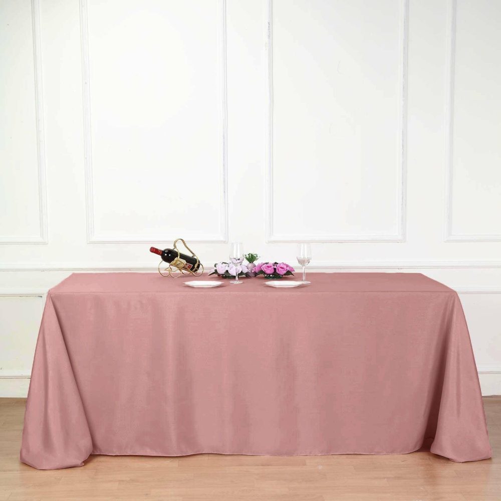 Dusty Rose Seamless Polyester Rectangular Tablecloth 90″x132″ for 6 Foot Table With Floor-Length Drop  |   Polyester Polyester Dusty rose