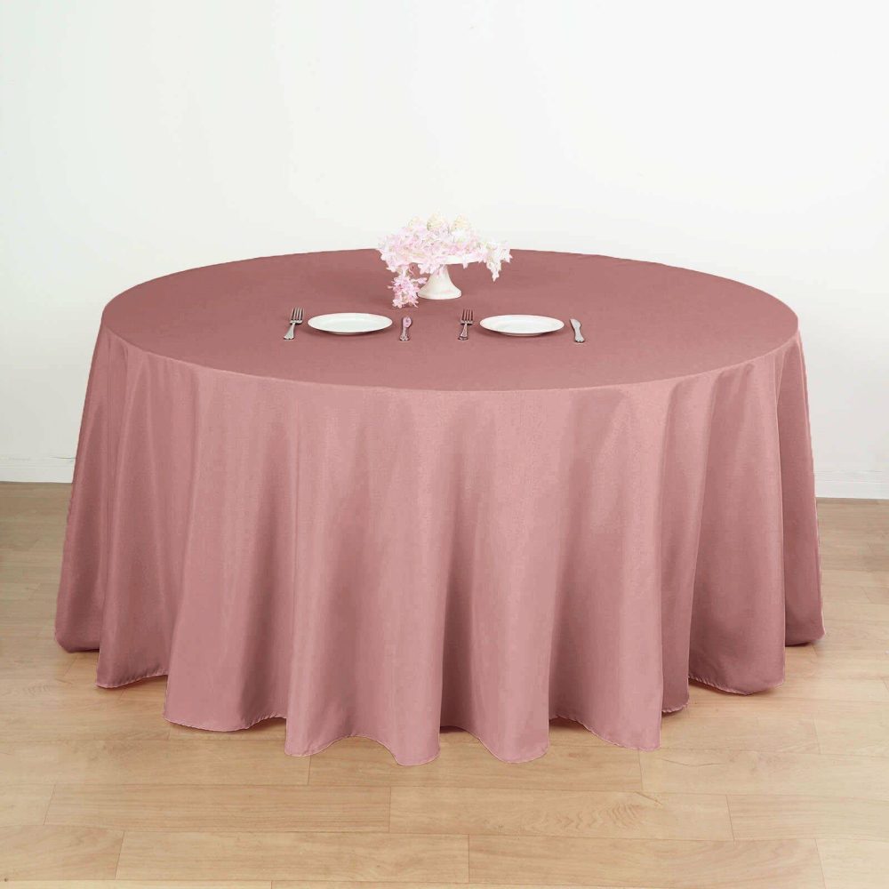 Dusty Rose Seamless Polyester Round Tablecloth 132″ for 6 Foot Table With Floor-Length Drop  |   Polyester Polyester Dusty rose