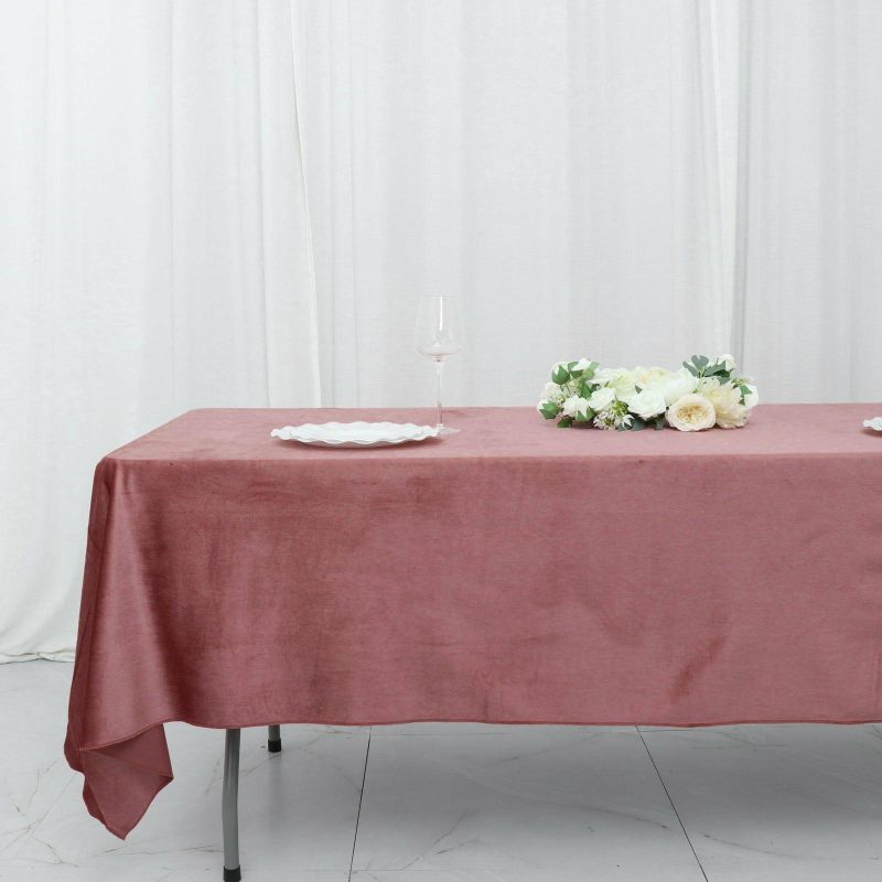 Dusty Rose Seamless Premium Velvet Rectangle Tablecloth, Reusable Linen 60″x102″  |   Velvet & Flocking Tablecloths Dusty rose