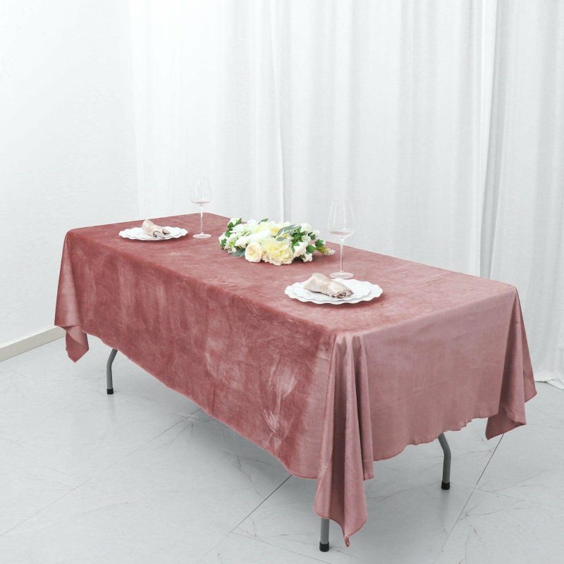 Dusty Rose Seamless Premium Velvet Rectangle Tablecloth, Reusable Linen 60″x102″  |   Velvet & Flocking Tablecloths Dusty rose