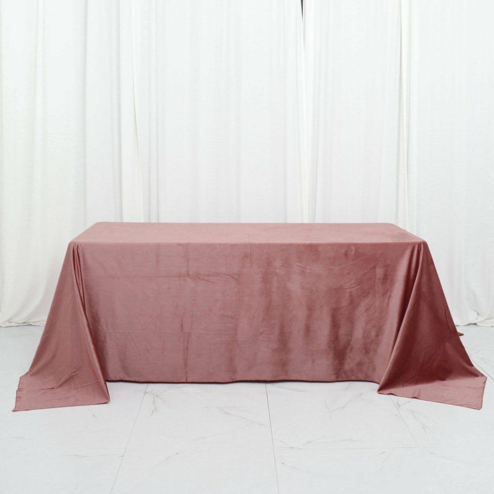 Dusty Rose Seamless Premium Velvet Rectangle Tablecloth, Reusable Linen 90″x132″ for 6 Foot Table With Floor-Length Drop  |   Velvet & Flocking Tablecloths Dusty rose