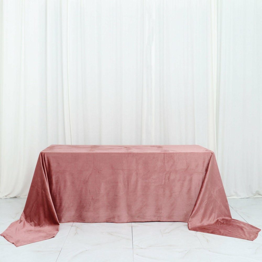 Dusty Rose Seamless Premium Velvet Rectangle Tablecloth, Reusable Linen 90″x156″ for 8 Foot Table With Floor-Length Drop  |   Velvet & Flocking Tablecloths Dusty rose