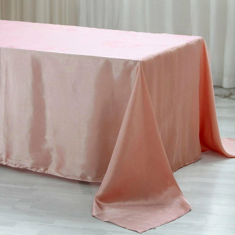 Dusty Rose Seamless Satin Rectangular Tablecloth 90″x156″ for 8 Foot Table With Floor-Length Drop  |   Satin Satin Dusty rose