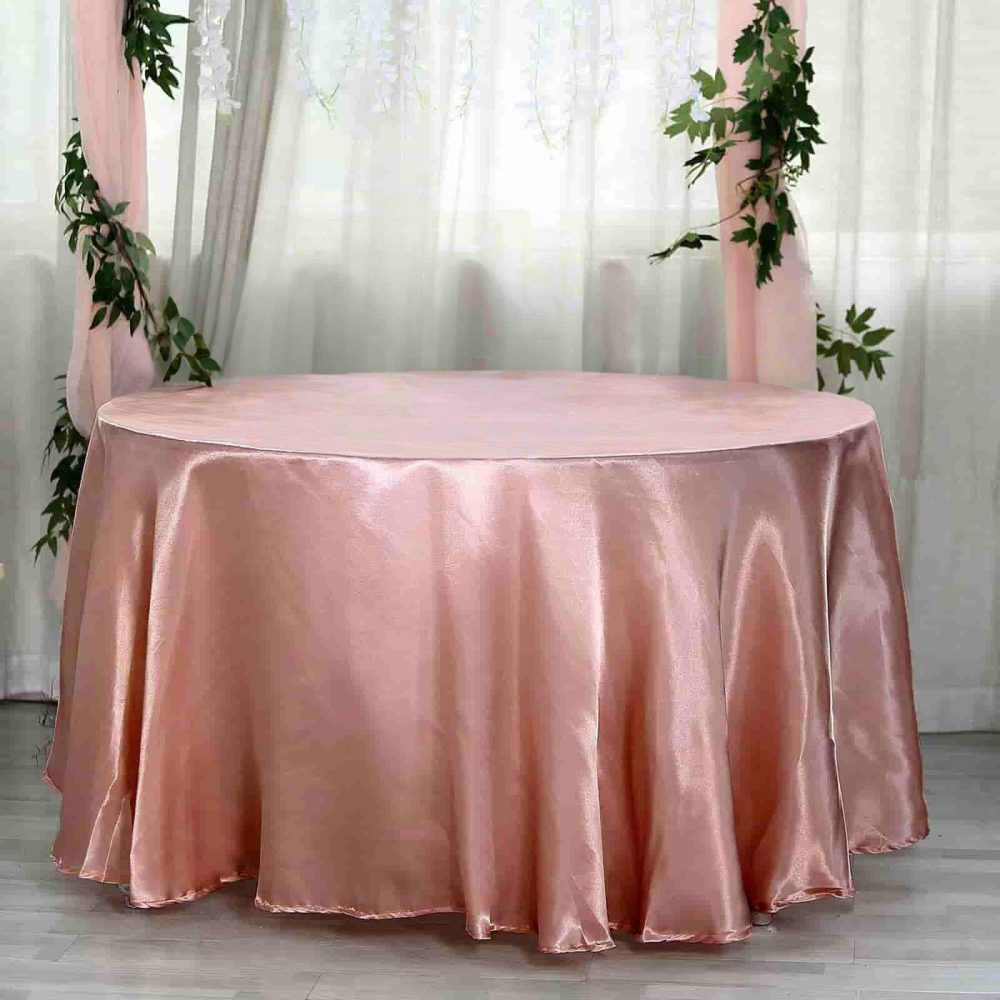 Dusty Rose Seamless Satin Round Tablecloth 108″  |   Satin Satin Dusty rose