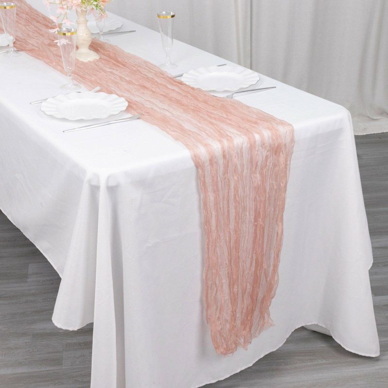 Dusty Rose Sheer Crinkled Organza Table Runner, Premium Shimmer Chiffon Layered Table Runner 9ft  |   Organza & Chiffon Organza & Chiffon Dusty rose