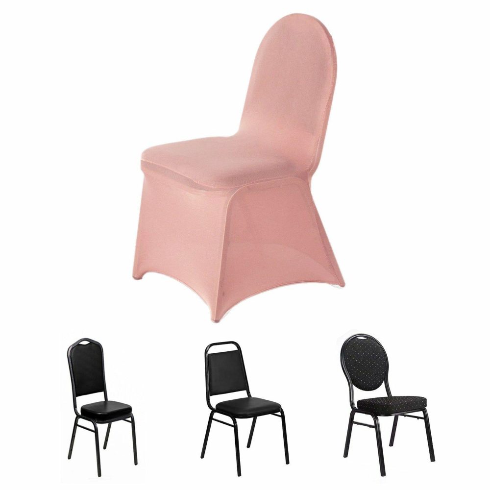 Dusty Rose Spandex Stretch Fitted Banquet Slip On Chair Cover 160 GSM  |   Spandex Fitted Banquet Chair Covers Dusty rose