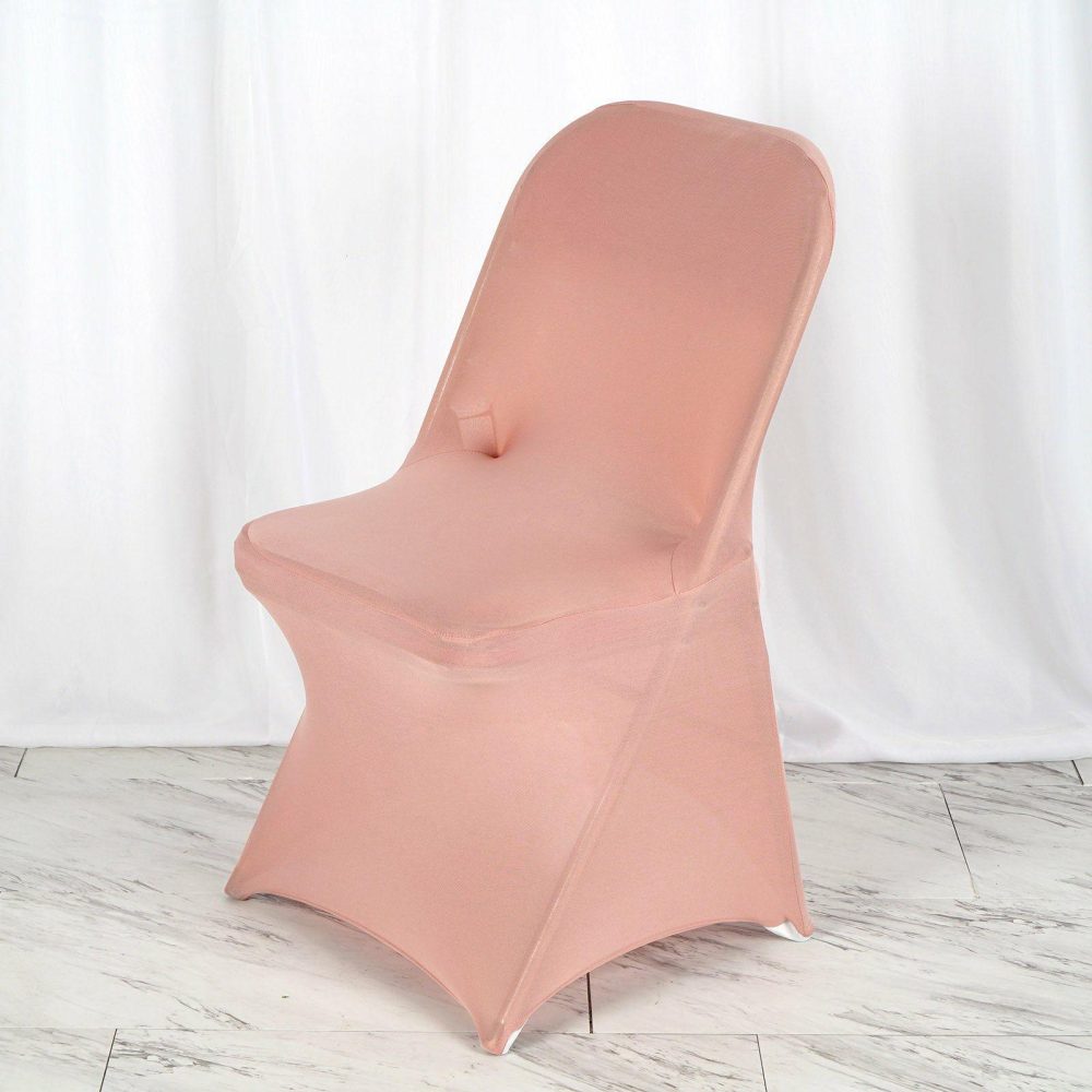 Dusty Rose Spandex Stretch Fitted Folding Slip On Chair Cover 160 GSM  |   Spandex Fitted Folding Chair Covers Dusty rose