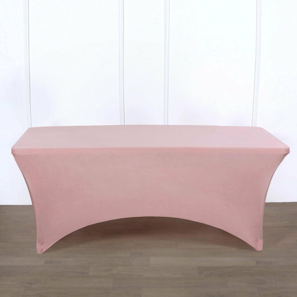 Dusty Rose Stretch Spandex Rectangle Tablecloth 6ft Wrinkle Free Fitted Table Cover for 72″x30″ Tables  |   Spandex & Fitted Spandex & Fitted Dusty rose