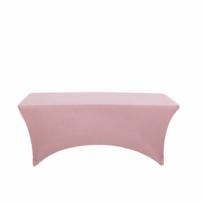 Dusty Rose Stretch Spandex Rectangle Tablecloth 6ft Wrinkle Free Fitted Table Cover for 72″x30″ Tables  |   Spandex & Fitted Spandex & Fitted Dusty rose