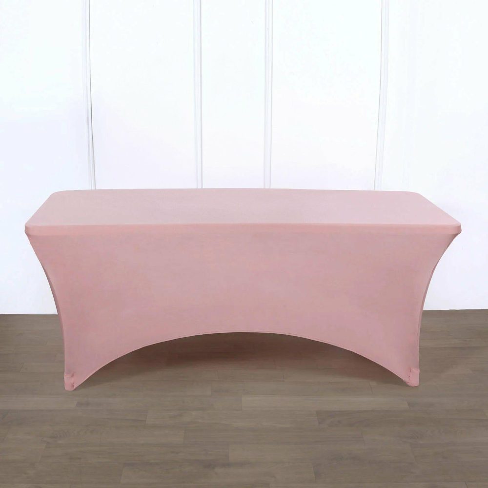 Dusty Rose Stretch Spandex Rectangle Tablecloth 8ft Wrinkle Free Fitted Table Cover for 96″x30″ Tables  |   Spandex & Fitted Spandex & Fitted Dusty rose