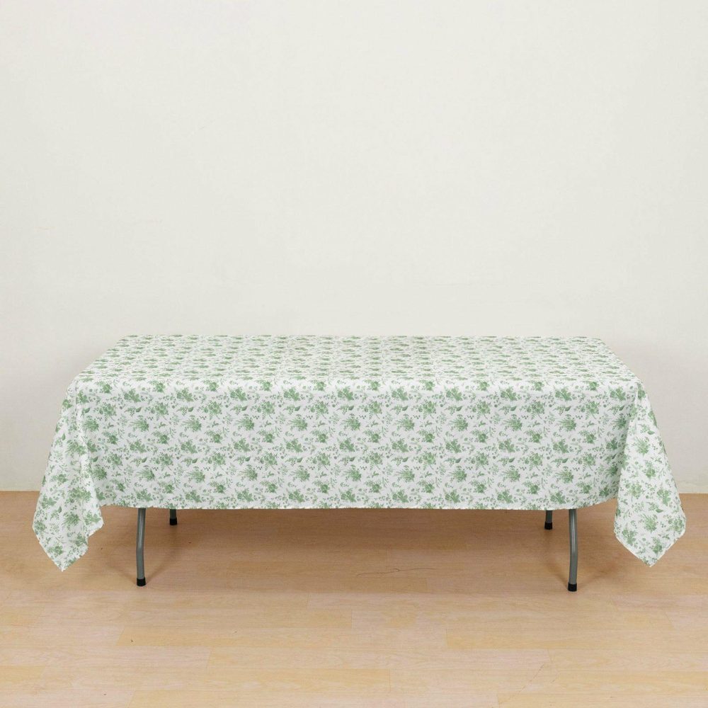 Dusty Sage Green Floral Polyester Rectangular Tablecloth – 60″x102″  |   Polyester Polyester Floral Dusty Sage Green