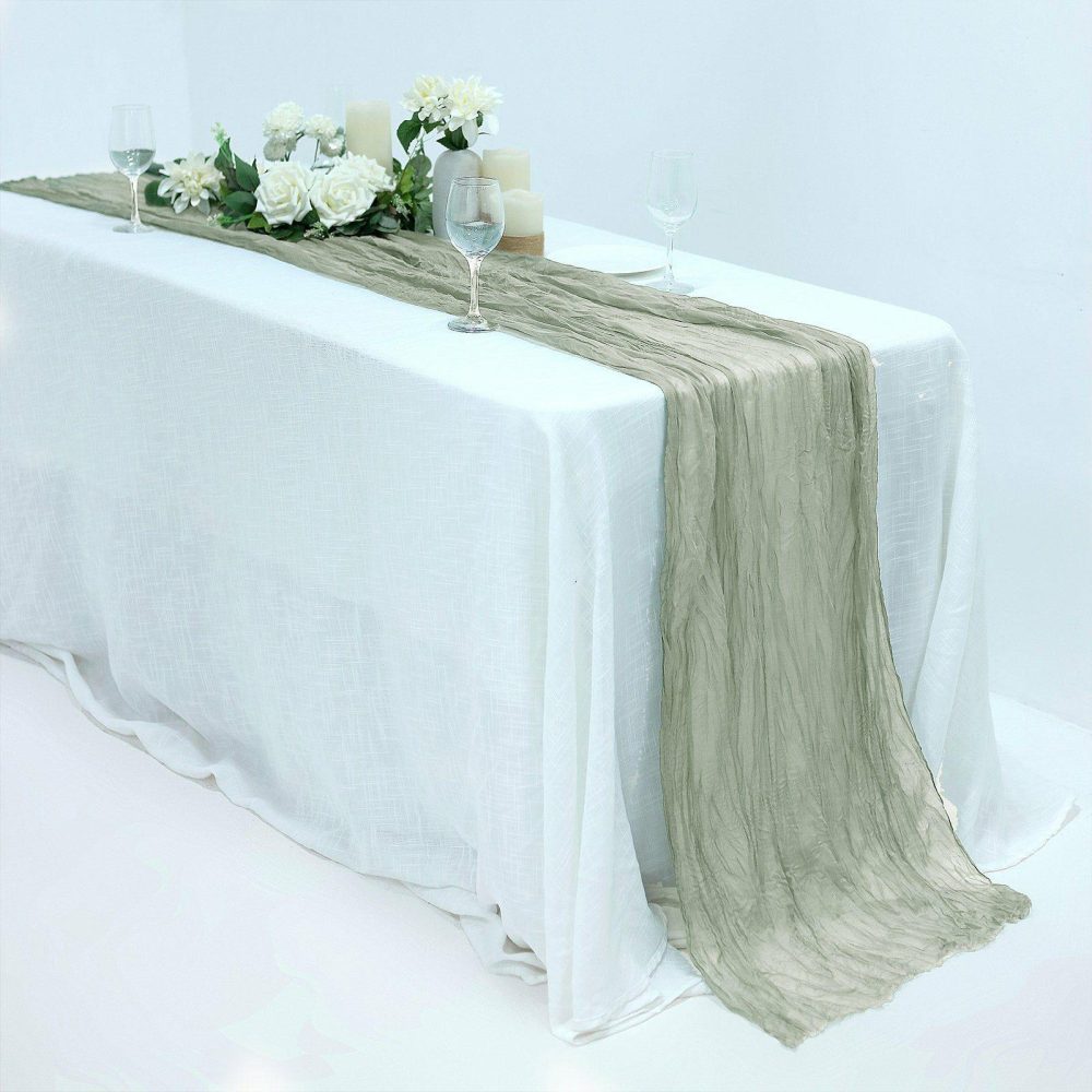 Dusty Sage Green Gauze Cheesecloth Boho Table Runner 10ft  |   Gauze Cheesecloth Gauze Cheesecloth Dusty Sage Green