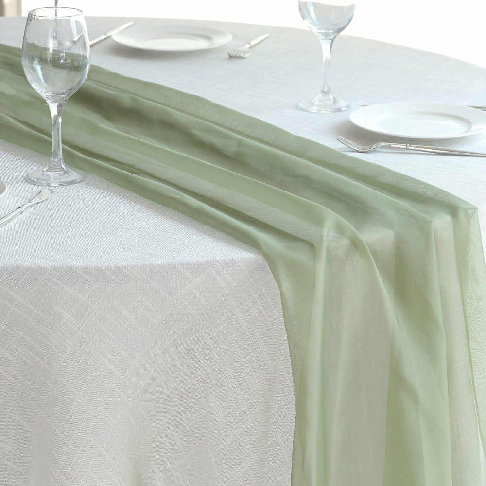 Dusty Sage Green Premium Chiffon Table Runner 6ft  |   Organza & Chiffon Organza & Chiffon Dusty Sage Green