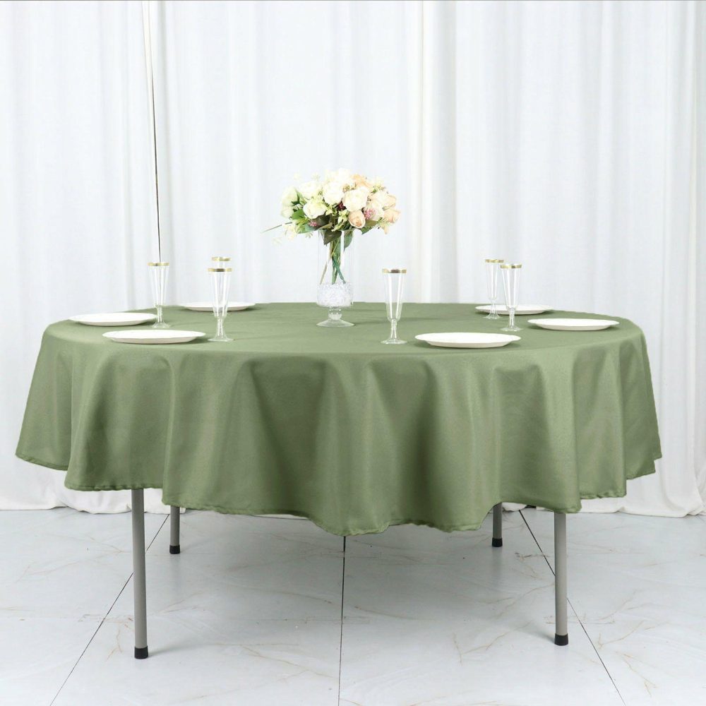 Dusty Sage Green Seamless Polyester Round Tablecloth 90″  |   Polyester Polyester Dusty Sage Green