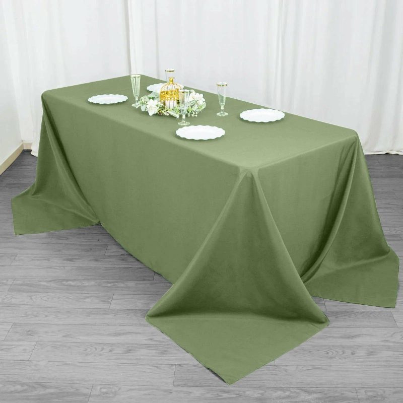 Dusty Sage Green Seamless Premium Polyester Rectangular Tablecloth 220GSM 90″x132″ for 6 Foot Table With Floor-Length Drop  |   Polyester Polyester Dusty Sage Green