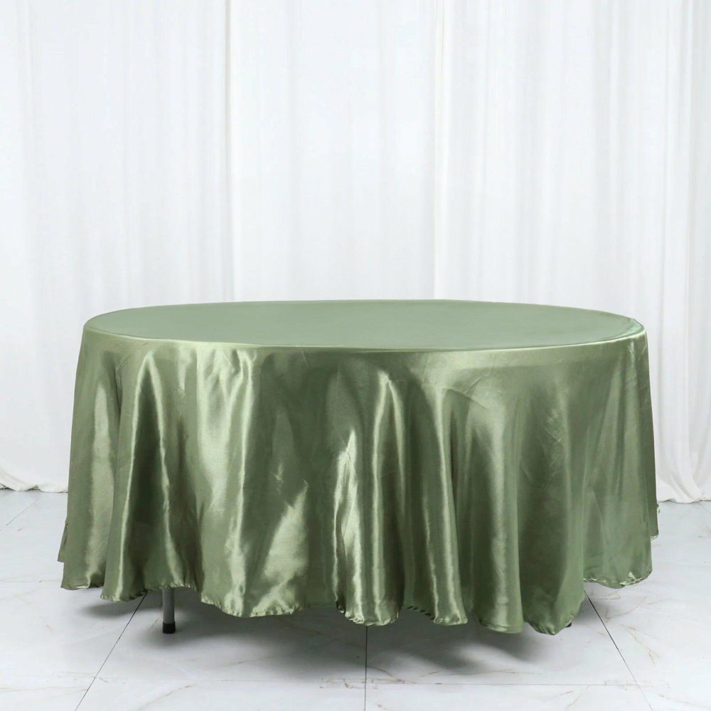 Dusty Sage Green Seamless Satin Round Tablecloth 108″  |   Satin Satin Dusty Sage Green