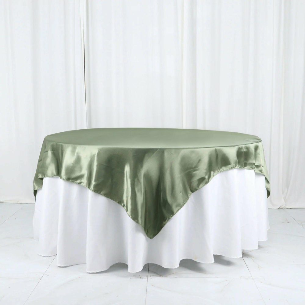 Dusty Sage Green Seamless Satin Square Table Overlay 72″x72″  |   Satin & Taffeta Satin & Taffeta Dusty Sage Green