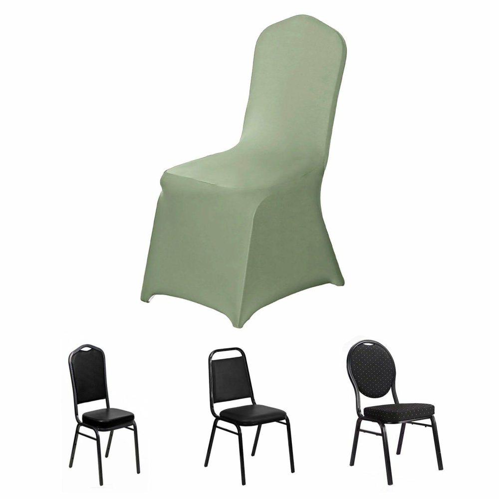 Dusty Sage Green Spandex Fitted Banquet Slip On Chair Cover 160 GSM  |   Spandex Fitted Banquet Chair Covers Dusty Sage Green