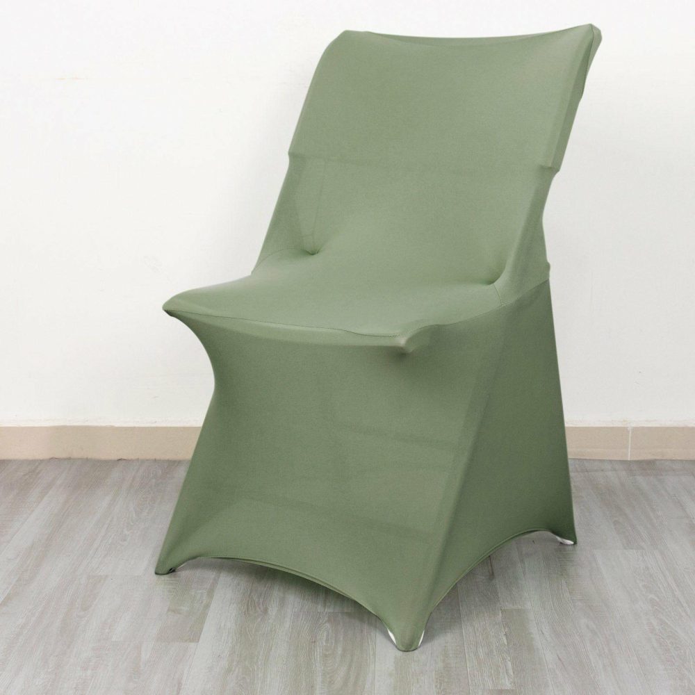 Dusty Sage Green Spandex Fitted Folding Slip On Chair Cover 160 GSM  |   Spandex Fitted Folding Chair Covers Dusty Sage Green