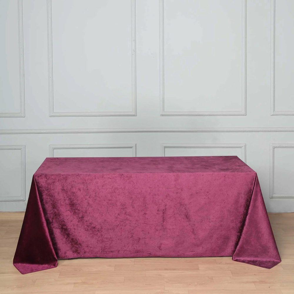 Eggplant Seamless Premium Velvet Rectangle Tablecloth, Reusable Linen 90″x132″ for 6 Foot Table With Floor-Length Drop  |   Velvet & Flocking Tablecloths Eggplant