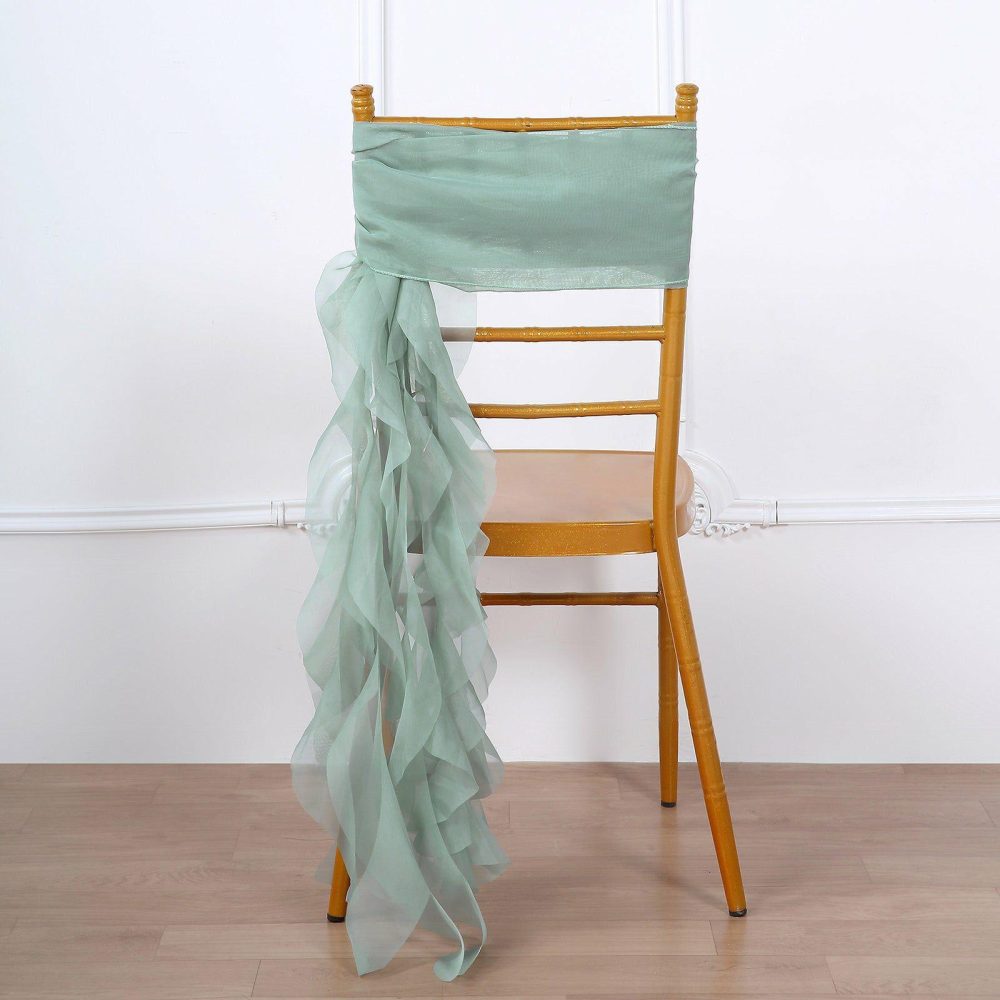 Eucalyptus Sage Chiffon Curly Chair Sash  |   Organza & Chiffon Chair Sashes Eucalyptus Sage