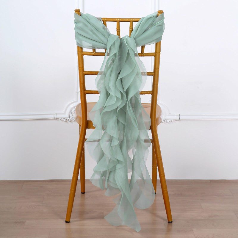 Eucalyptus Sage Chiffon Curly Chair Sash  |   Organza & Chiffon Chair Sashes Eucalyptus Sage